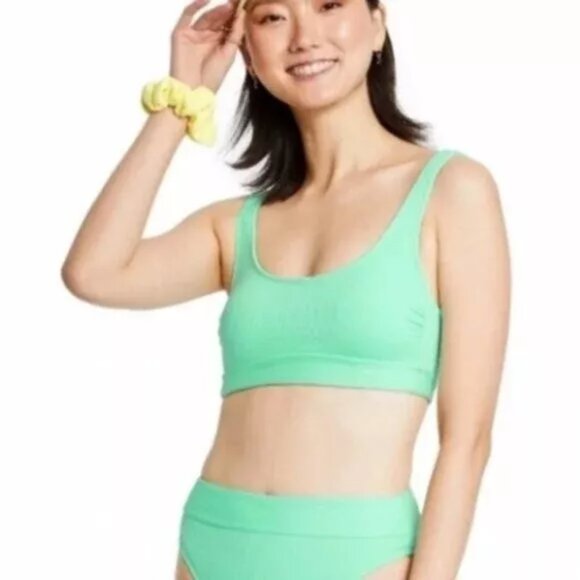 Stoney Clover Lane Bikini Top Womens Size XS Green Ribbed Cut Out Bralette - Picture 1 of 5